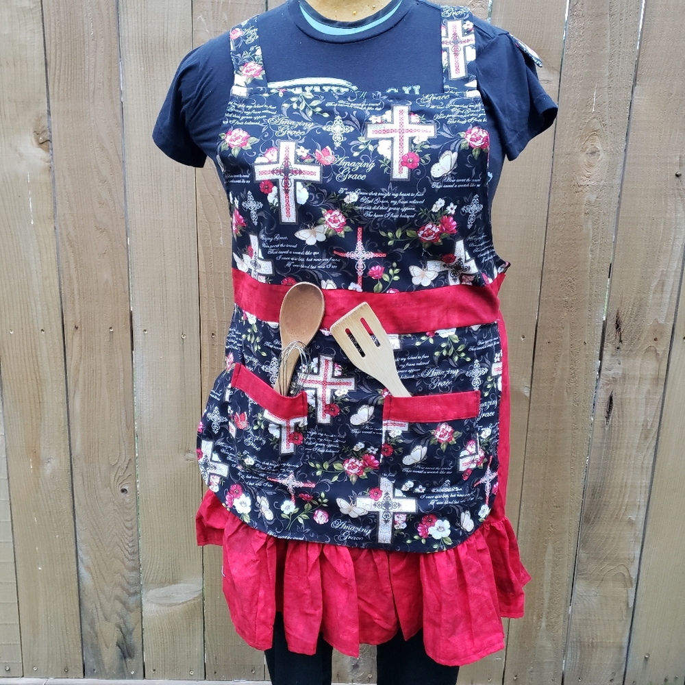 Amazing Grace Cross Bible Verse Vintage Style Handmade Kitchen Apron